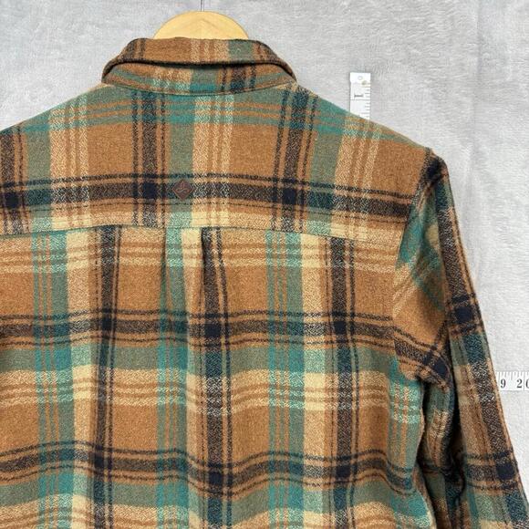 prAna Plaid Flannel Shirt Jacket Brown Green Men Sz S Button Front Lined Casual - Picture 4 of 10